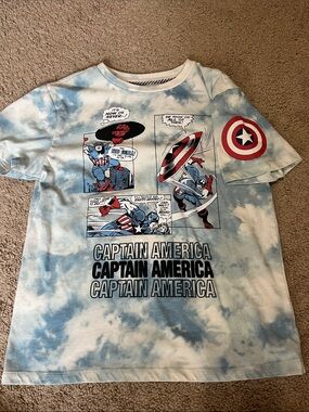 Marvel Captain America Blue White Tie-Dye Short Sleeve Tee